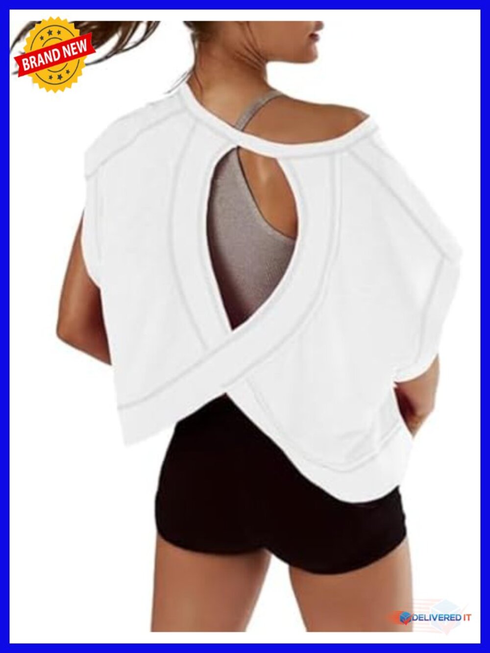 Crop Top Open Back Short Sleeve Tee for Yoga Gym Workout